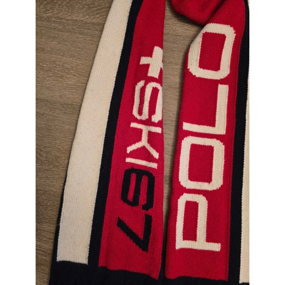 Polo Ralph Lauren Ski 67 Knit Scarf Red White Navy Blue Colorblock‎ Swiss Cross